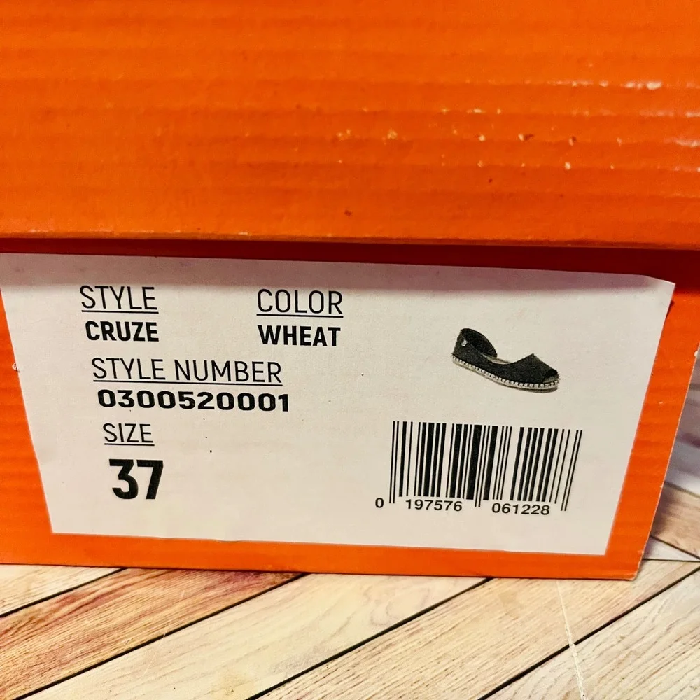 Miz Mooz‎ Cruze Wheat Suede Leather Espadrille Flats US 6.5 EU 37 Peep Toe Brown